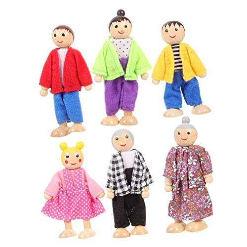 HONMEET 1 Set Holzpuppen Familie Miniatur Figuren Spielset Für Rollenspiele Puppenhaus Zubehör 6 Teilig Bewegliche Gliedmaßen Perfekt Für Kreative Familienspiele Und Puppenliebhaber von HONMEET