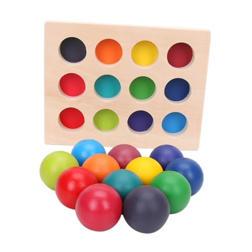 HONMEET Montessori Holzspielzeug Farben Sortierbrett mit Bällen Motorikförderndes Lernspielzeug für Kleinkinder Kognitive Entwicklungsförderung Spielerisches Farb und Formtraining von HONMEET