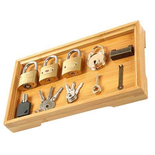 HONMEET Montessori Lernspielzeug Schlossset für Holzspielzeug mit Kupferschloss und Bambus tablett Pädagogisches Lernspielzeug Problemlösung Kreativität und Hand Auge koordination HONMEET Montessori Lernspielzeug Schlossset für Holzspielzeug mit Kupferschloss und Bambus tablett Pädagogisches Lernspielzeug Problemlösung Kreativität und Hand Auge koordination von HONMEET