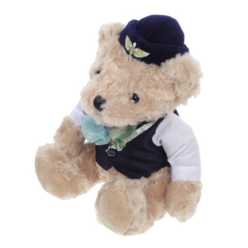 HONMEET Plüschbär Flugbegleiterin Weiches Stofftier Blauer Stewardess Uniform Dekoratives Kuscheltier für Zuhause und Büro Kreatives für Sammler von HONMEET
