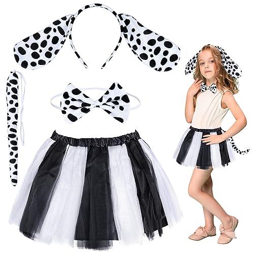 HONMOK 4 Stück Dalmatiner Kostüm Kinder Set Dalmatiner Hund Ohren Stirnband mit Fliege Schwanz Tutu Rock Mädchen Hund Tierkostüm für Walpurgisnacht Karneval Fasching Cosplay Kindergeburtstag HONMOK 4 Stück Dalmatiner Kostüm Kinder Set Dalmatiner Hund Ohren Stirnband mit Fliege Schwanz Tutu Rock Mädchen Hund Tierkostüm für Walpurgisnacht Karneval Fasching Cosplay Kindergeburtstag von HONMOK