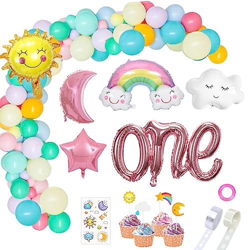 HONMOK 85 Stück Regenbogen Geburtstag Deko Set Luftballon Set Himmel Thema 1 Jahr alter Ballon Latax Wolke Sonne Mond Geburtstagsdeko Party Dekoration für Bany Mädchen Junge HONMOK 85 Stück Regenbogen Geburtstag Deko Set Luftballon Set Himmel Thema 1 Jahr alter Ballon Latax Wolke Sonne Mond Geburtstagsdeko Party Dekoration für Bany Mädchen Junge von HONMOK