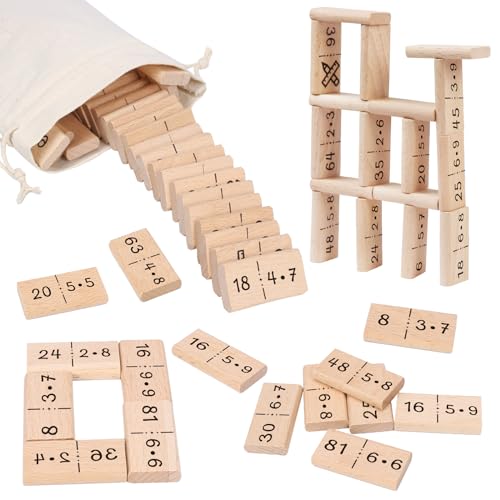 HONMOK 38pcs Mathe Domino Rechnen Lernen Spielzeug Multiplikation Dominosteine aus Holz Kinder Lernspielzeug Domino Spiel für Montessori Mathematik Einschulung Grundschule von HONMOK