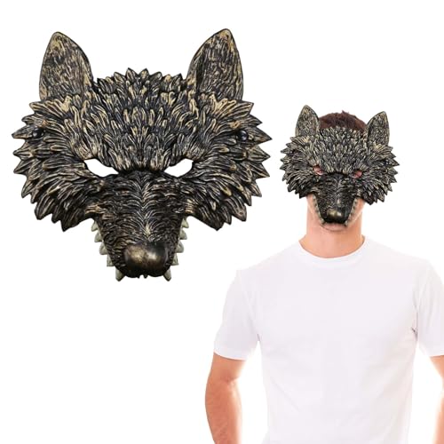 HONMOK Werwolf Maske Wolfsmaske Halbmaske Gold Maske realistisch Tierische Maske Wolf Gesichtsmaske für Erwachsene Kinder Karneval Cosplay Mottoparty Kostüm Zubehör Foto Requisiten von HONMOK