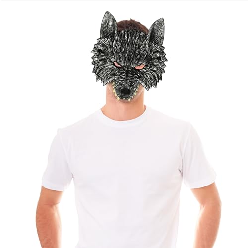 HONMOK Werwolf Maske Silber Wolfsmaske Halbmaske 3D realistisch Tierische Maske Gesichtsmaske für Karneval Cosplay Party Kostüm Erwachsene Kinder von HONMOK