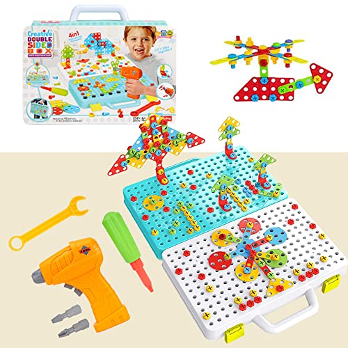 HONPHIER 252 PCS Mosaik Steckspiel Schraube Spielzeug 3D Puzzle Mosaik Spielzeug Schrauben Spielzeug Set mit Elektronischem Bohrer Spielzeug für Kinder Junge Mädchen von HONPHIER