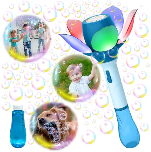 HONPHIER Seifenblasenstab Blume LED Hand Seifenblasenmaschine Wiederaufladbare Luftblasen Maschine Seifenblasen Gerät Outdoor Spielzeug für Kinder Geburtstag Party (Blau) von HONPHIER