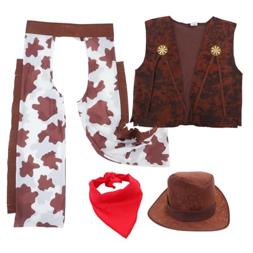 HOODANCOS 1 Satz Cowboy Outfit für Männer Teiliges Western Kostüm mit Hut Weste und Bandana für Halloween Cosplay und Mottopartys von HOODANCOS