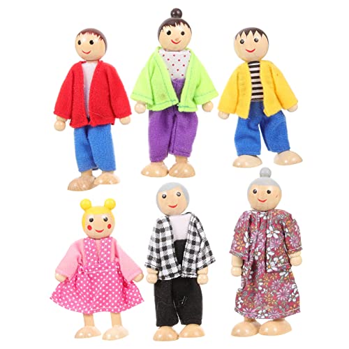 HOODANCOS 1 Satz Familienpuppen aus Holz Mini Figuren für Puppenhaus Bewegliche Spielzeugfiguren für Kreative Rollenspiele und Emotionale Verbindungen für Kindergeburtstage und Feiertage von HOODANCOS