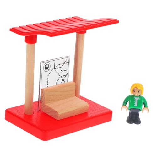 HOODANCOS 1 Satz Holzspielzeug Zug Zubehör Holz Gleis Station Plattform für Kreative Szenen mit Zufälligen Figuren Sicher und Lehrreich von HOODANCOS