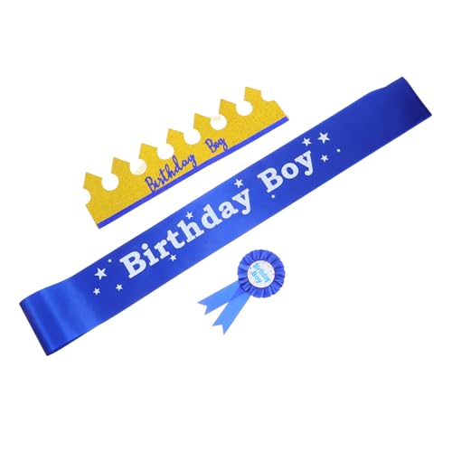 HOODANCOS 1 Satz Jungen Geburtstagskrone Set mit Schärpe Abnehmbarer Krone und Abzeichen Deko für Jungenfeiern Vielseitige Accessoires für Kostüme und Partys von HOODANCOS
