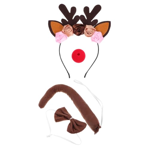 HOODANCOS 1 Satz Rentier Kostüm Set für Weihnachten Halloween Teiliges Set mit Antler Haarreif Roter Nase Fliege und für Erwachsene für Cosplay Partys HOODANCOS 1 Satz Rentier Kostüm Set für Weihnachten Halloween Teiliges Set mit Antler Haarreif Roter Nase Fliege und für Erwachsene für Cosplay Partys von HOODANCOS