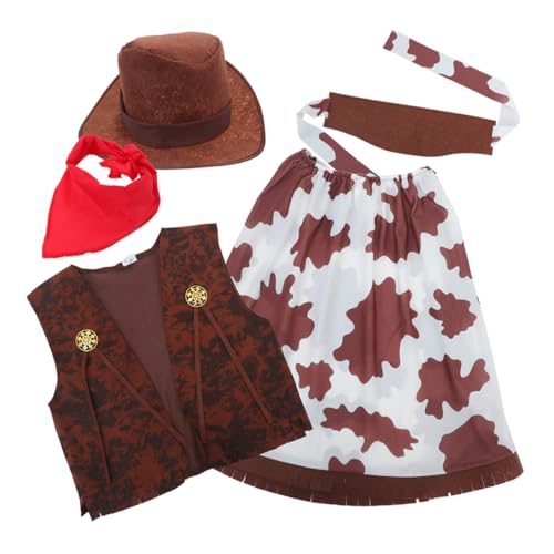 HOODANCOS 1 Satz Teiliges Western Outfit mit Hut Weste Bandana und Rock für Halloween Rollenspiele und Geburtstagsfeiern von HOODANCOS