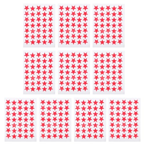 HOODANCOS 10 Blatt Belohnungsstern Aufkleber Selbstklebende Fünfzackige Sticker für Rot für und Bastelprojekte von HOODANCOS