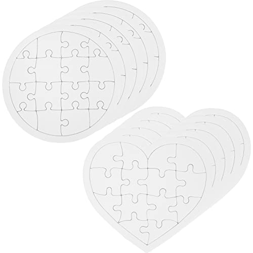 HOODANCOS 10 Stück Teiliges DIY Puzzle aus Papier Runde und Herzform Leere Puzzle zum Bemalen für Kreative Bastelprojekte und Personalisierte von HOODANCOS