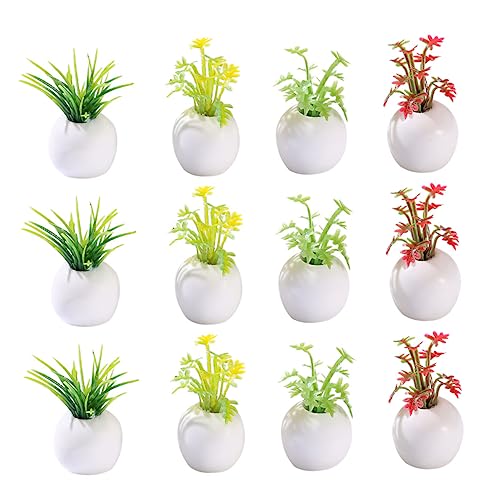 HOODANCOS 12 Stück Miniatur Bonsai Töpfe Teiliges Künstliche Pflanzen für Puppenhaus Dekoration und Heimschmuck Lebensnahe Sukkulenten für Tisch und DIY Projekte von HOODANCOS