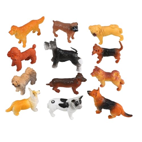 HOODANCOS 12 Stück Teiliges Miniatur hundefiguren Robustem Kunststoff Realistisch Handbemalt Langlebig und Farbbeständig als Dekoratives Puppenspielzeug und Sammlerstücke für Garten von HOODANCOS