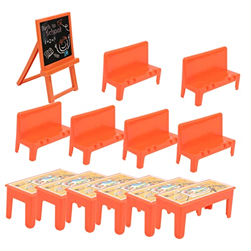 HOODANCOS 13 Teiliges Spielhaus Kleiner Tisch Und Stühle Tafel Miniatur Schultische Schreibtischspielzeug Schreibtischstuhlmodell Bücherregal Klassenzimmer Tafelmodell Mini von HOODANCOS