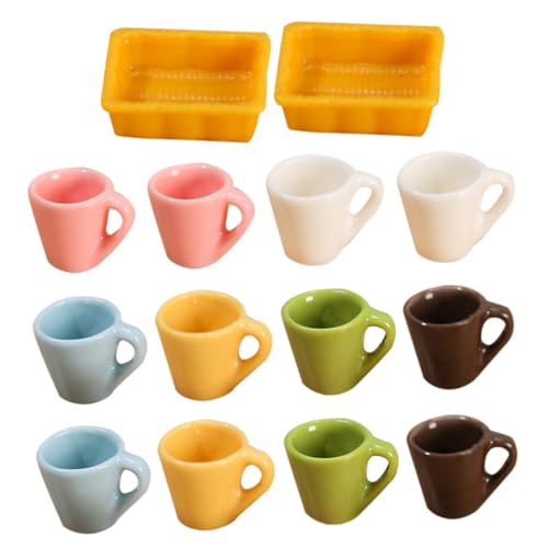 HOODANCOS 14 Stück Teiliges Miniatur Teetassen aus Resin mit Farben Kleine Puppenhaus Zubehör Tassen und Teller Realistische Miniatur Becher für Dekoration und Micro Landschaft von HOODANCOS