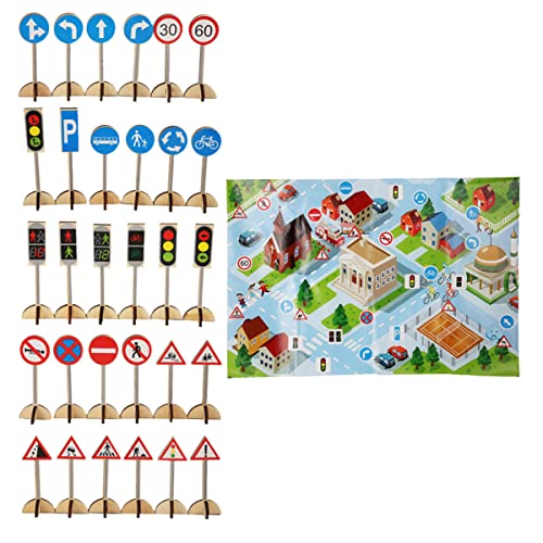 HOODANCOS 1Satz Verkehrszeichen aus Holz für Pädagogisches Lernspielzeug Verkehrssicherheit und Symbolerkennung für Frühkindliche Bildung und Spiel Szenarien von HOODANCOS
