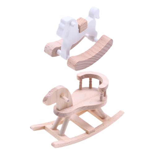 HOODANCOS 2 Stück Holzpferd Modell Schaukelpferd Statue Mini Puppenhaus Zubehör Schaukelpferd Holzmalerei Ornamente Pferdefiguren Schaukelpferd Sammlerstück Schaukelpferd von HOODANCOS