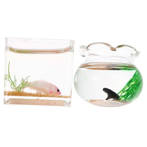 HOODANCOS 2 Stück Miniatur Fischglas Koi Aquarium für Puppenhaus Deko Realistische Miniature Fisch Tank Accessoires und Acrylmaterial Ergänzung für Mini Hausgestaltung Zufällige Farbe von HOODANCOS