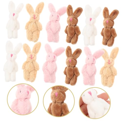 HOODANCOS 20 Stück Teiliges Mini Plüsch Hase Kleine Kuschelhasen mit Beweglichen Gelenken Leichte und Niedliche Bunny Dekorationen in Rosa Braun Hellbraun Weiß als Schlüsselanhänger oder von HOODANCOS