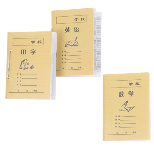 HOODANCOS 3 Stück Miniatur Schulheft Miniaturen Puppenhausmodelle Mini Übungshefte DIY Schulheft Kleines Buchmodell Mini Schulhefte Buchdekorationen Dekobücher Papier von HOODANCOS