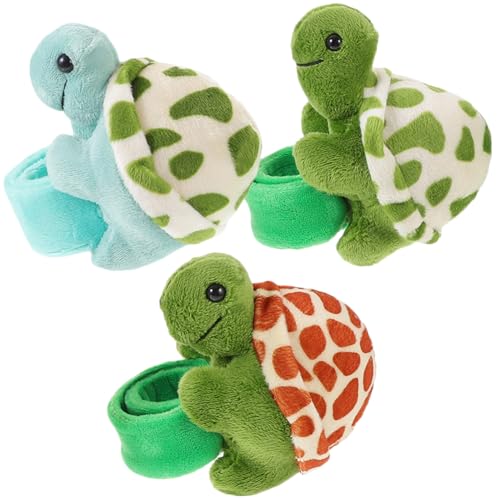 HOODANCOS 3 Stück Teiliges Plüsch Tier Slap Armband Kuscheltier Schildkröte für Kindergeburtstag Party Tier Themenfeier Süßes Sicher und Leicht von HOODANCOS