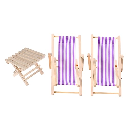 HOODANCOS 3Stücke Puppenhaus Strandstuhl Teilig Liegestühle Faltbarer Dekoration für Puppenhaus Gestreiftes Design Leicht und Platzsparend Fördert Kreativität von HOODANCOS