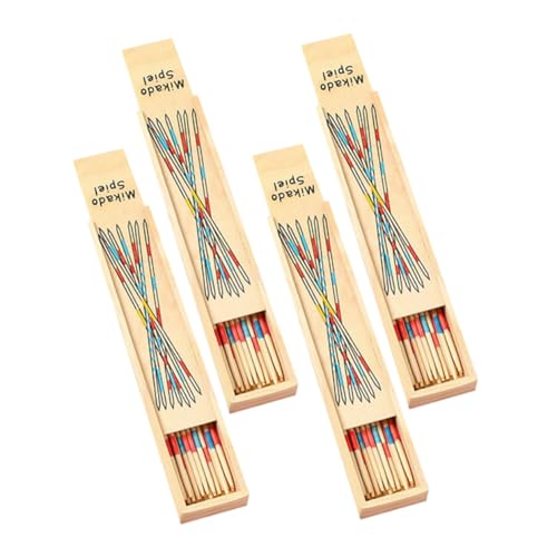HOODANCOS 4 Boxen Teiliges Holz spielset Pick Up Sticks mit Glatter Oberfläche Pädagogisches Geschicklichkeitsspiel für Ab Jahren Fördert Feinmotorik Problemlösung und Hand Auge von HOODANCOS