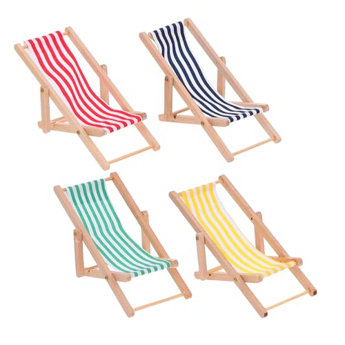 HOODANCOS 4 Stück Dekorative Mini Liegestühle für Puppenhaus Strand Mikrolandschaft Garten Deko Blau Rot Gelb Grün für Kreative Designs von HOODANCOS
