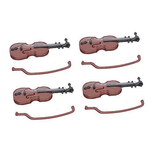 HOODANCOS 4 Stück Mini Violin Modell Realistische Miniatur Violine für Puppenhaus Dekoration Musikinstrument Zubehör für Mini Häuser Charmante Details für Einzigartige Gestaltung von HOODANCOS