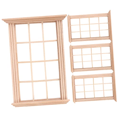 HOODANCOS 4 Stück Miniatur Fensterrahmen für Puppenhäuser Holz Fenster Modelle für DIY Puppenstube Zubehör für Kreative und Miniatur Garten Dekorationen von HOODANCOS