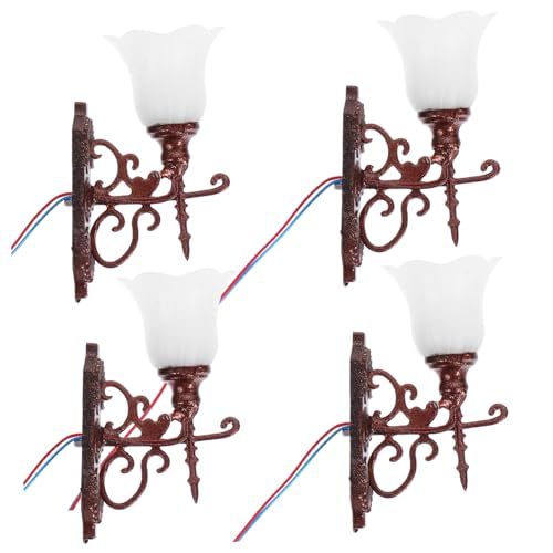 HOODANCOS 4 Stück Miniatur Wandlampe Teiliges Antik Warmes Licht für Puppenhäuser Dioramen und Miniaturlandschaften Realistische Dekoration und Foto Requisiten von HOODANCOS