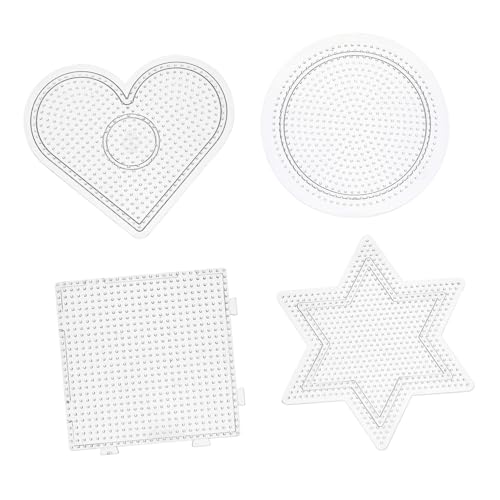 HOODANCOS 4 Stück Teiliges Transparente Steckplatten für Bügelperlen Kunststoff DIY Kreativ und Tool für Kleinen Formen Hexagon Kreis Herz von HOODANCOS