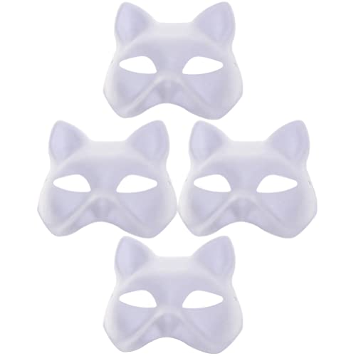 HOODANCOS 4 Stück Weiße Katzenmasken Fuchsmasken DIY Weiße Papiermaske Bemalbare Blankomaske Unbemalte Halbmaske Schlichte Maskerademasken Für Partygeschenke von HOODANCOS