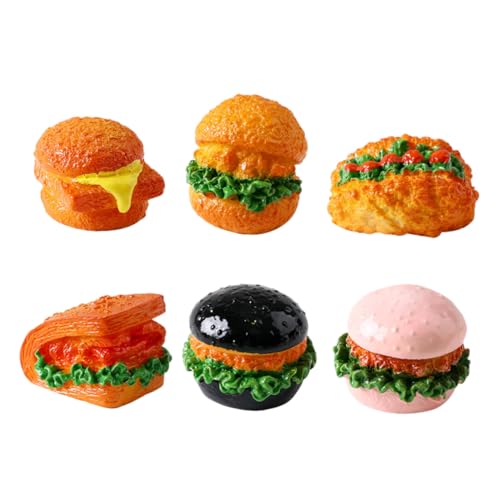 HOODANCOS 6 Stück Teiliges Hamburger Modell aus Widerstandsfähigem Harz Realistische Miniatur Burger Brötchen Puppenhaus Dekoration Platzsparende Miniatur Lebensmittel Deko für Kreative DIY von HOODANCOS