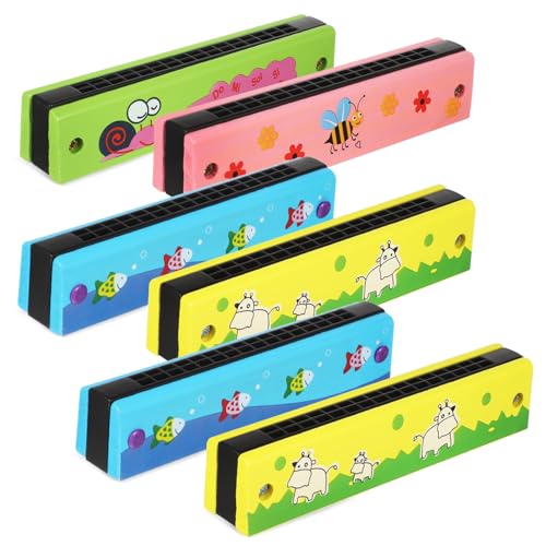 HOODANCOS 6 Stück Teiliges Holzmundharmonika Doppelter Reihe Spielbare Kleine Harmonikas für Tragbare Musikinstrumente als Geburtstags mitgebsel und Partygeschenke von HOODANCOS