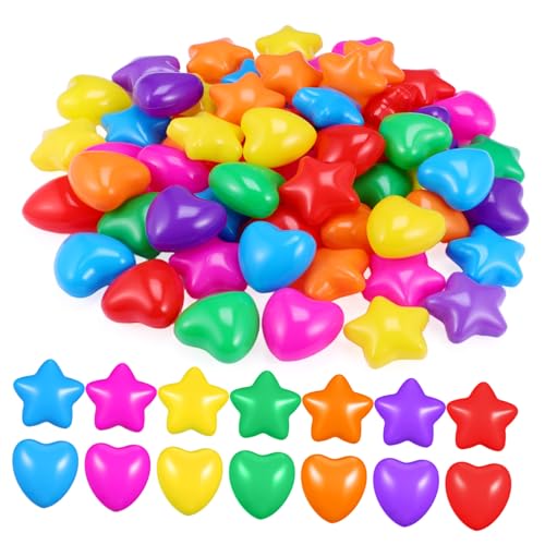 HOODANCOS 60 Stück Teiliges Bunte Ozeanbälle Herz und Sternform PE Material Robust Leicht für Bällebäder Indoor Spielplatz Party Dekoration Fördert Hand Auge Koordination von HOODANCOS