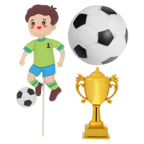 HOODANCOS Fußball Geburtstag Party Deko Fußball Tortendekorationen mit Softgummi Fußballjunge und Pokal Langlebige Farben Einfache Anwendung Vielseitig Einsetzbar für von HOODANCOS