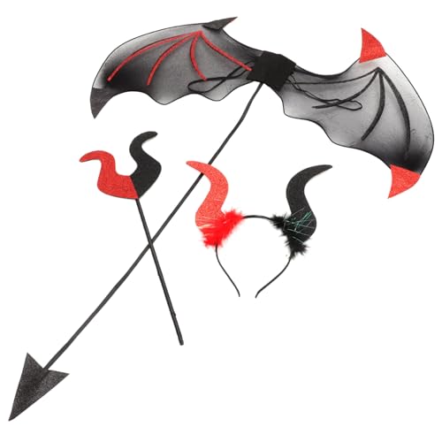 HOODANCOS Halloween Teufel Set Rot Schwarz Teiliges Cosplay Accessoire Set mit Hörner Haarreif für Party Kostüm Fasching Karneval Bühnenauftritt von HOODANCOS