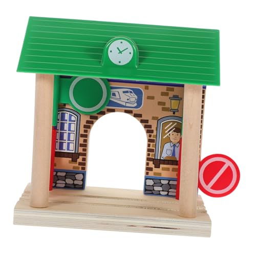HOODANCOS Holzeisenbahn Zubehör Holz Bahnhof Station Modell Pädagogisch Langlebig Sicher für DIY Pretend Station Toy für Zug Layout Spielspaß von HOODANCOS