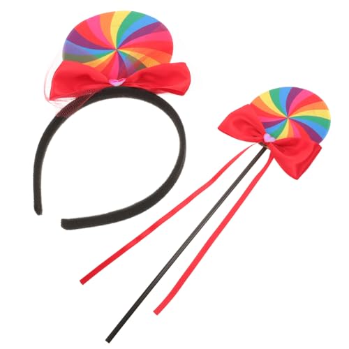 HOODANCOS Lollipop-Stirnband Mit Feenstab-Set Bonbon-Haarband Lollipop-Themen-Regenbogen-Stirnband Süßes Partyzubehör Haar-Accessoires von HOODANCOS