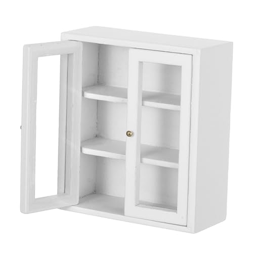 HOODANCOS Mikroschränke Mini Hausdekoration Puppenhaus Miniaturschrank Puppenhaus Hängeschrank Puppenhausmöbel Und Zubehör Puppenhaus Vitrine Holz Weiß von HOODANCOS