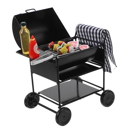 HOODANCOS Miniatur Grillmodell Puppenhaus Zubehör DIY Mini BBQ Grill für Kreative Rollenspiele und Sammler Detailgetreues Schwarzes Design für Bastler von HOODANCOS