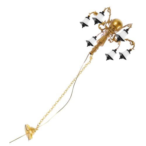 HOODANCOS Miniatur Kronleuchter Lampe für Puppenhaus Winzige Hauslampe Goldene und Schwarze Ausführung mit Warmweißem Licht für Schlafzimmer und Wohnzimmer Dekoration Perfektes von HOODANCOS