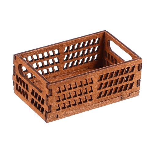 HOODANCOS Miniatur Lagerkorb für Puppenhaus Holz Aufbewahrungskorb für Mini Szenen Rustikale Dekoration für Mini Wohnungen Zubehör für DIY Puppenhaus von HOODANCOS