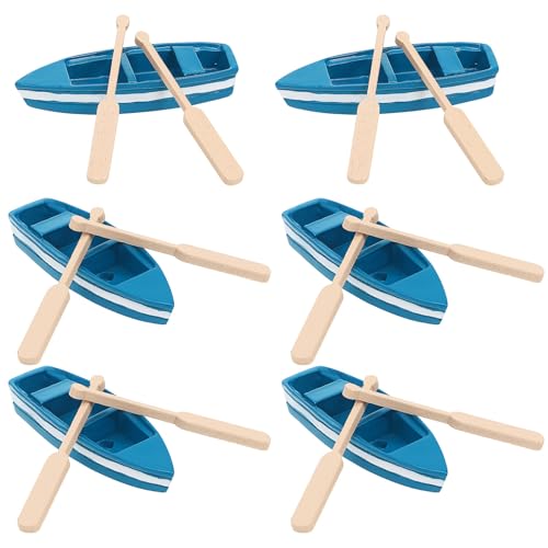 HOODANCOS Miniatur-Ruderboot Mit Rudern 6 Stück Mini-Holzbootmodelle Mit Paddeln Nautische Segelbootfigur Für Puppenhaus Feengarten Mikro-Landschaftsdekoration von HOODANCOS