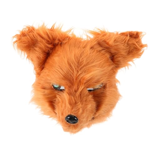 HOODANCOS Realistische Wolf Maske mit Beweglichem Mund Halloween Cosplay Tierkostüm Accessoire Halbes Gesicht Gelber Wolf Maskerade Party Zubehör Auffälliges Design Mystische Ausstrahlung von HOODANCOS